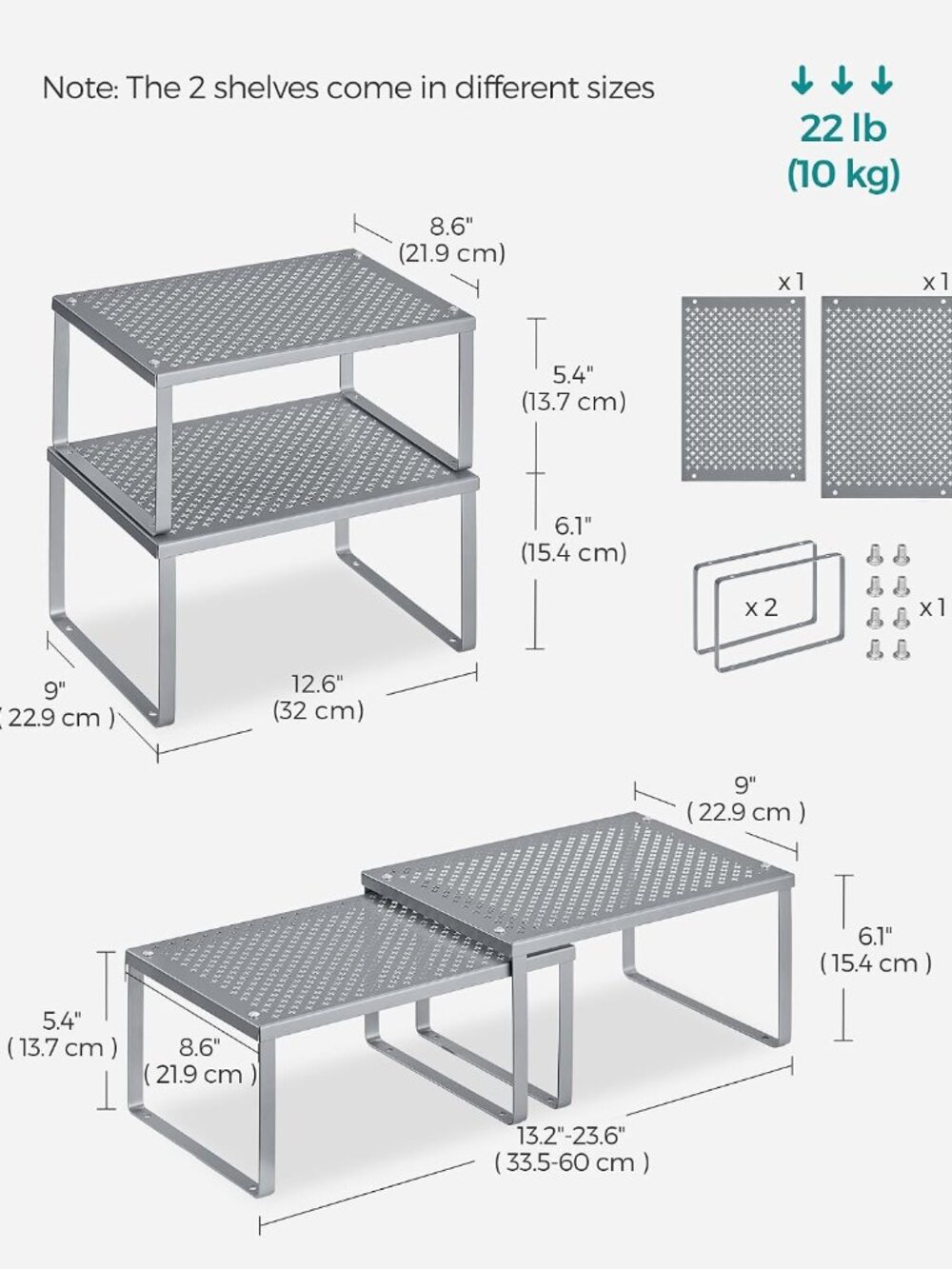 Set of 2 Metal Spice Racks, Stackable Expandable Shelf Risers - Picture 2 of 7